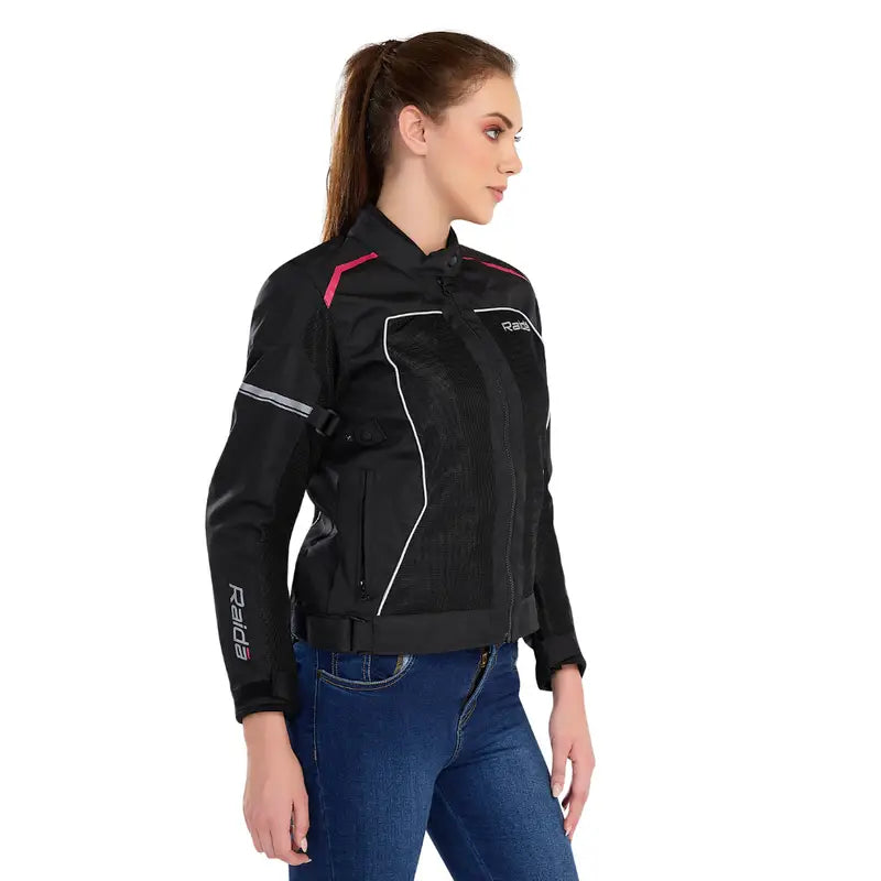 Raida Empress Womens Riding Jacket in Black Pink Color – Bike Jacket for female riders with Ce Level 2 Armored Protection, Womens Bike Jacket is Tailored Fit For Female Riders, Best womens riding jacket for long touring, road trips and long bike rides