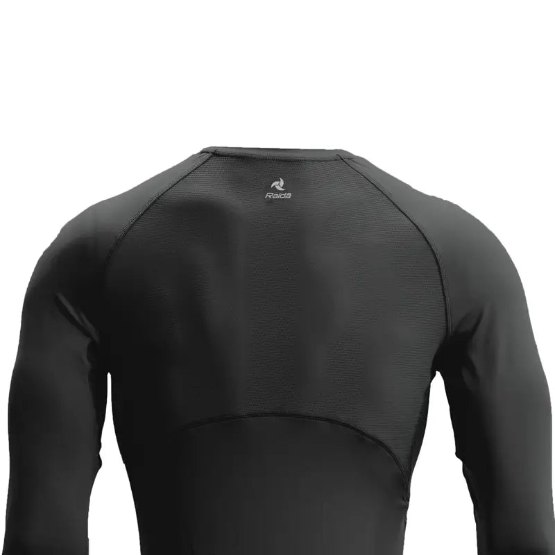 Raida High Performance Base Layer (Upper) in Black Color – Breathable, Anti-Odor Compression Shirt For Riders & Athletes, Inner wear for bike riders, Best Base layer for riders in India, top layer inners for long touring, road trips.