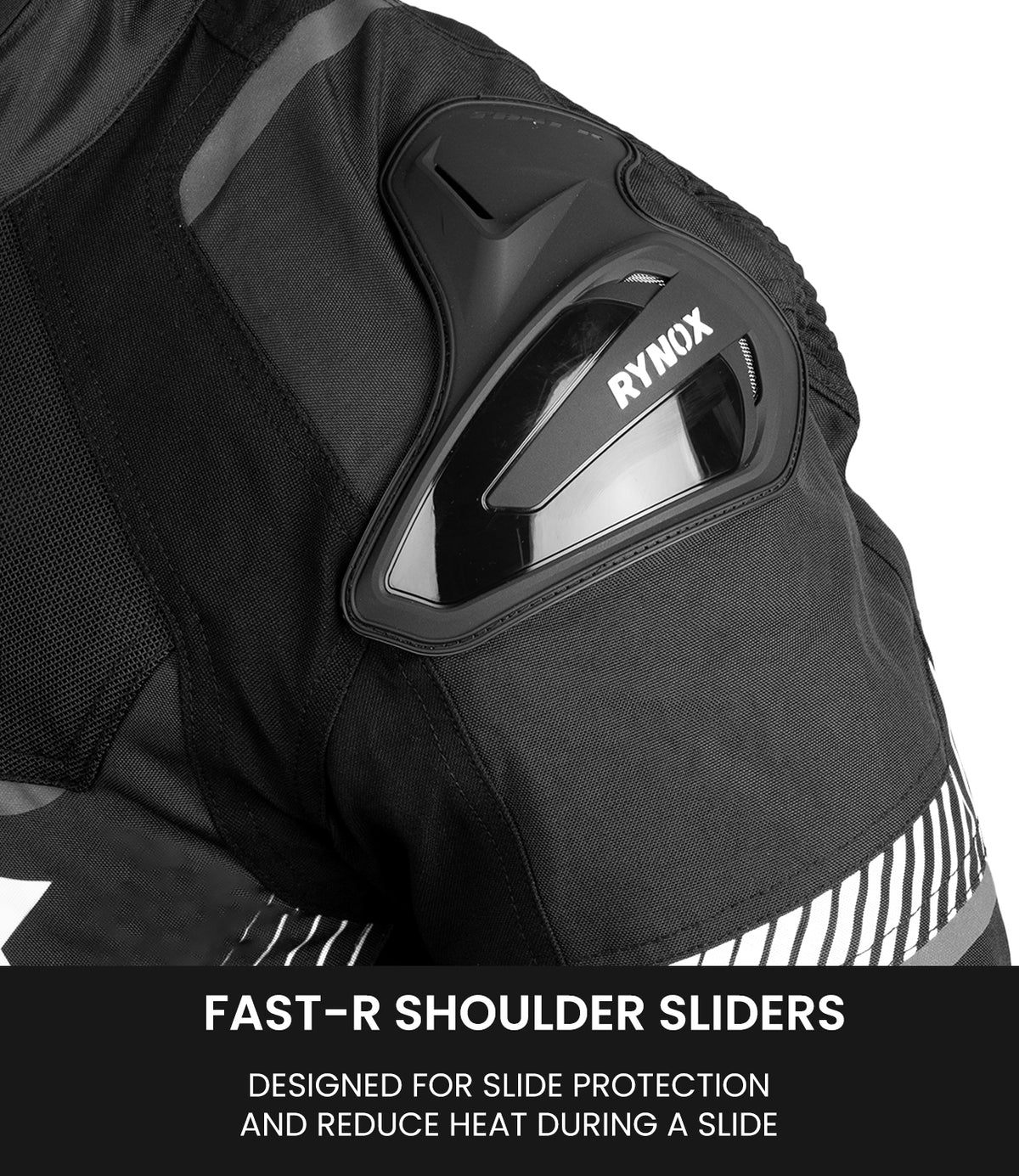 Rynox Apex Evo Riding Jacket in Black White | CE Certified Class AA Rated Supersport Jacket with RHEON Level 2 Armor, Best Riding Jacket in India, Best Riding Jacket in India under 15000, Bike Jacket for sport riding, road trips and long touring, Sports jacket for indian sports bikes designed for indian roads