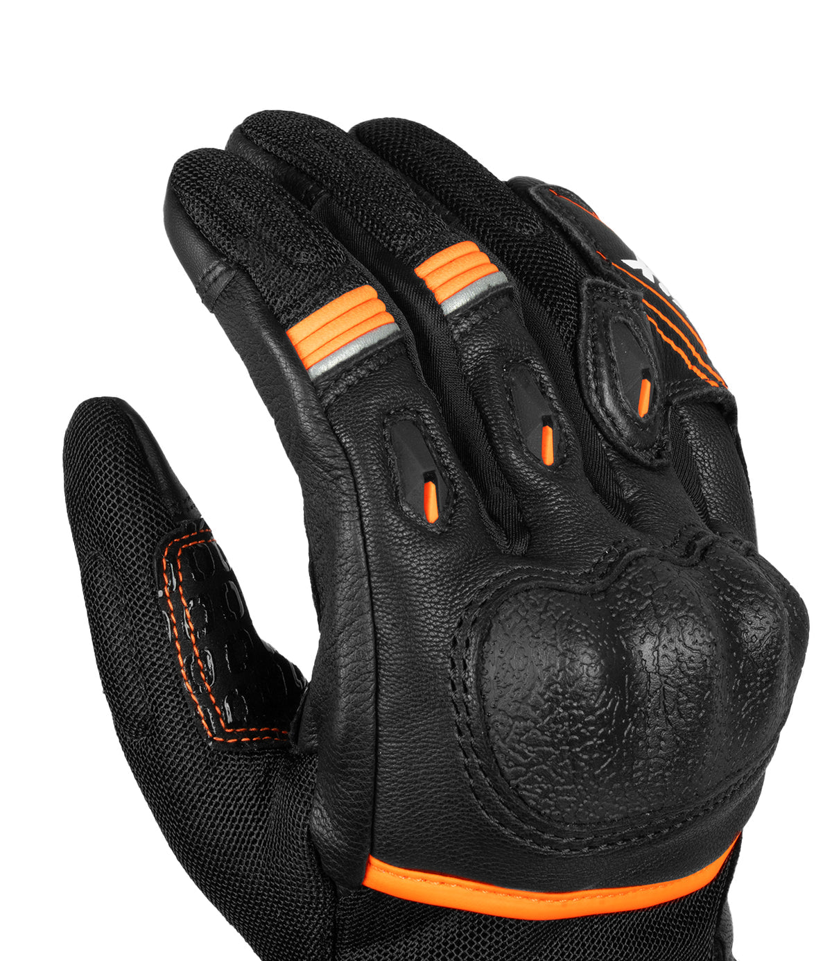 Rynox Tornado Pro 4 Riding Gloves - Black Orange Color, Best riding gloves in India are made of Leather, D3O Protection & Touchscreen Friendly. Best Bike Gloves for road trips, long touring and specially made for indian bikes