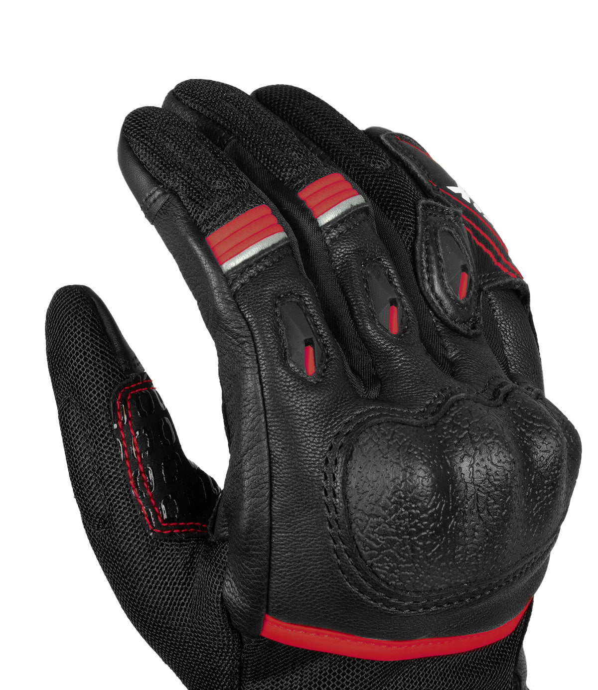 Rynox Tornado Pro 4 Riding Gloves - Black Red Color, Best riding gloves in India are made of Leather, D3O Protection & Touchscreen Friendly. Best Bike Gloves for road trips, long touring and specially made for indian bikes