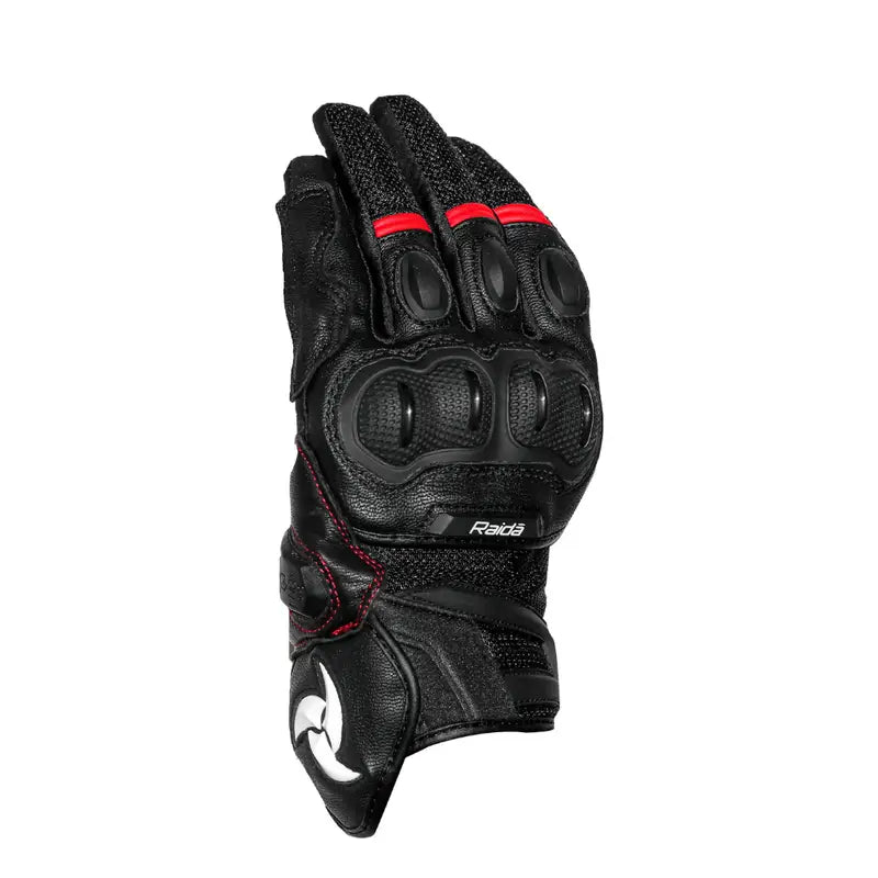 Raida AirWave Full Leather Motorcycle Riding Gloves in Black Red Color – Knox® SPS, TPR Protection & Touchscreen Ready, Best Riding Gloves in India, Safe Bike Gloves for Indian Riders,