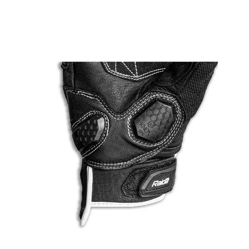 Raida AirWave Full Leather Motorcycle Riding Gloves in Black White Color – Knox® SPS, TPR Protection & Touchscreen Ready, Best Riding Gloves in India, Safe Bike Gloves for Indian Riders,