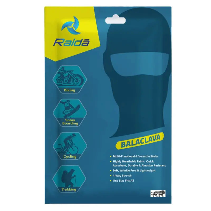 Raida Balaclava Dryfit in Black Color – Lightweight, Breathable & Stretchable Motorcycle Face Mask For All Seasons, Best Balaclava for bike riders, Best Full Face Mask cover for face and skin protection