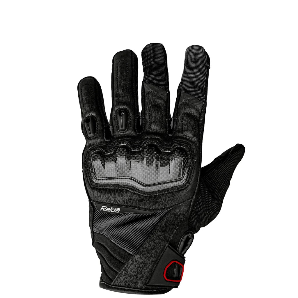 Raida Carbonite Bike Riding Gloves Black Color – Carbon Fiber Knuckles, Leather Build, Touchscreen & Touring Ready, Best Riding Gloves in India, Best Riding gloves for bike riders for safe riding, road trips, long touring