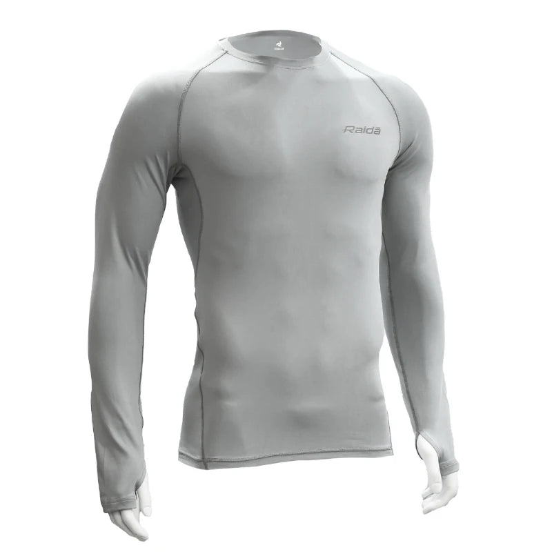 Raida High Performance Base Layer (Upper) in Grey Color – Breathable, Anti-Odor Compression Shirt For Riders & Athletes, Inner wear for bike riders, Best Base layer for riders in India, top layer inners for long touring, road trips.