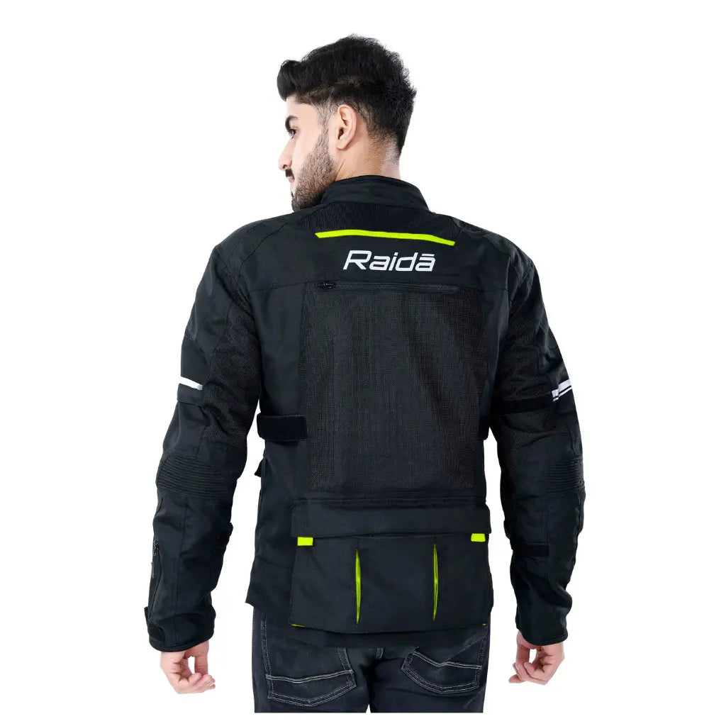 Raida Rover Touring Jacket Black Yellow Color – Ce Level 2 Armored, All-Season Motorcycle Riding Jacket, Best Riding Jacket for Bike Riders, Best Riding Jacket for long Touring, Road Trips, Raida Riding Jacket for Indian Roads