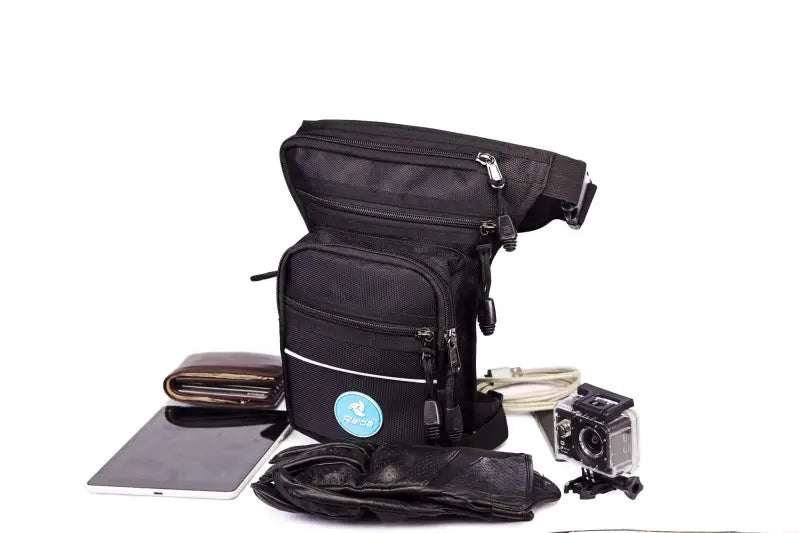 Raida Thrux Motorcycle Thigh Bag in Black Color – 1680D Utility Bag With Multiple Pockets For Riders, Best Thigh Bag for Bike Riders, Best Thigh Bag in India for Long Touring, Adventure Riders, Urban Rides, Road Trips