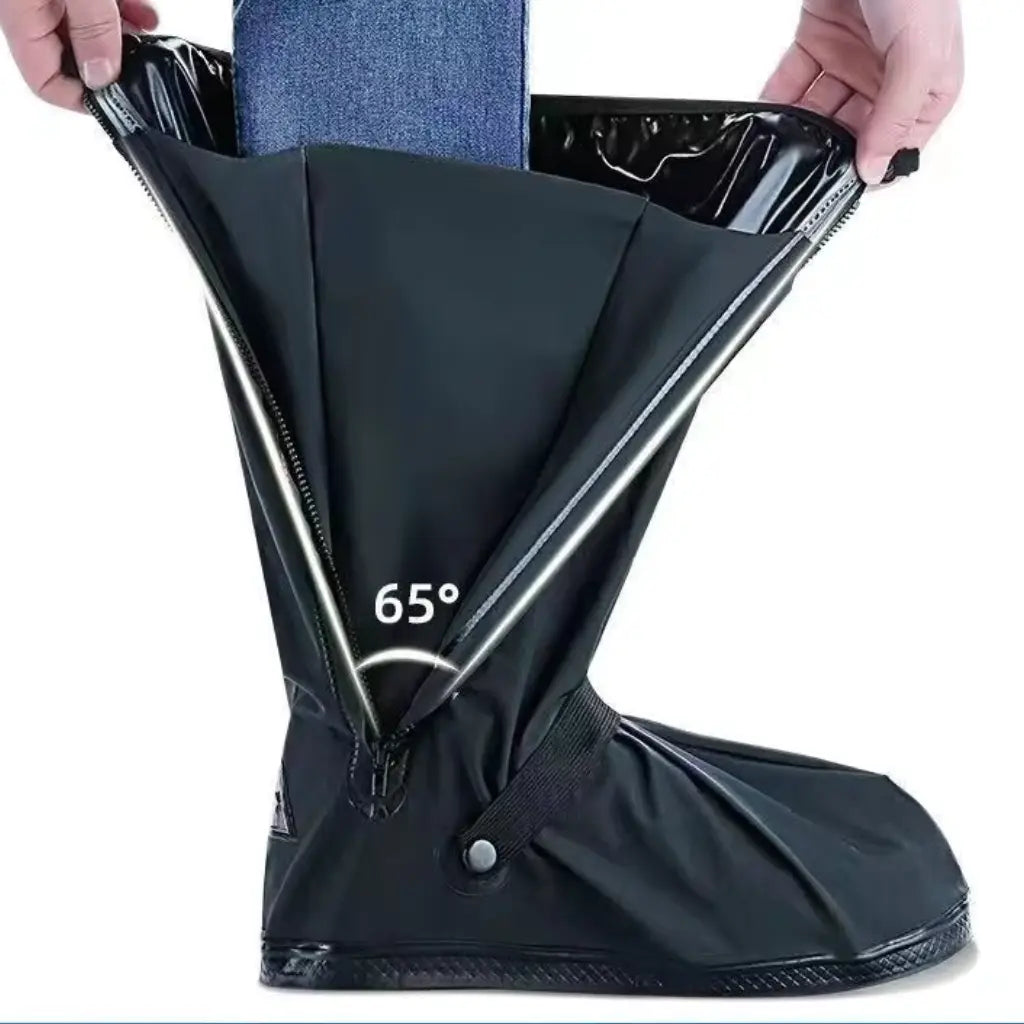 Revlox Waterproof Shoe Covers in Black Color  – Anti-Skid, Reflective & Reusable Rain Protection, Best shoe cover for bike riders, Waterproof shoe cover for long touring, road trips, monsoon and rainy season.