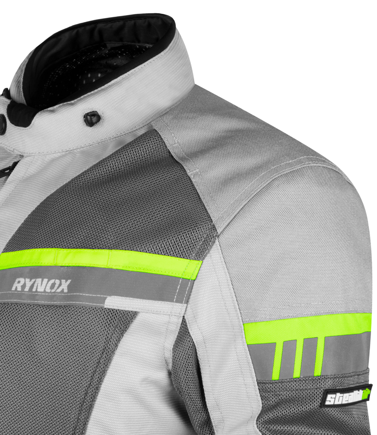 Rynox Stealth Air Pro Riding Jacket with Grey Hi Viz Green Stylish Color - CE Level 2 Certified ADV Touring Jacket, Best Riding Jacket in India under 10,000, Safe Riding Gears for Indian Bikes, Best Rynox Riding jacket for motorcyle bikes in india