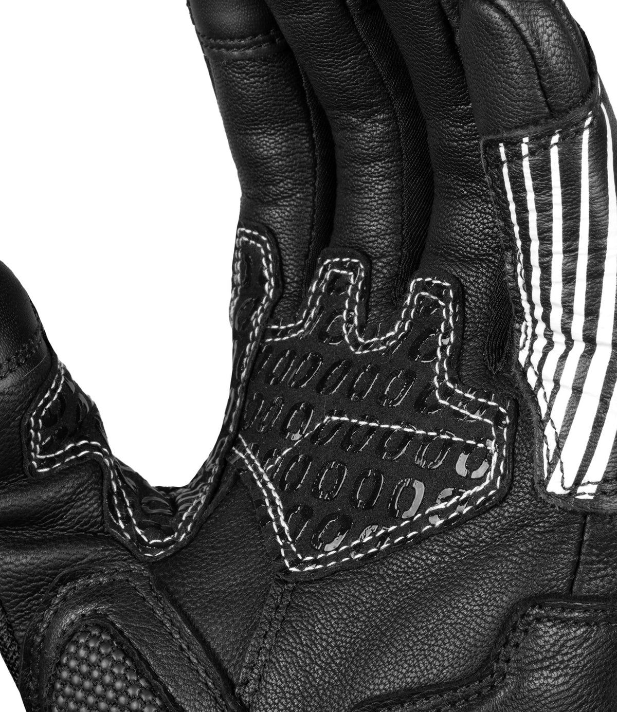 Rynox Tornado Pro 4 Riding Gloves - Black White Color, Best riding gloves in India are made of Leather, D3O Protection & Touchscreen Friendly. Best Bike Gloves for road trips, long touring and specially made for indian bikes
