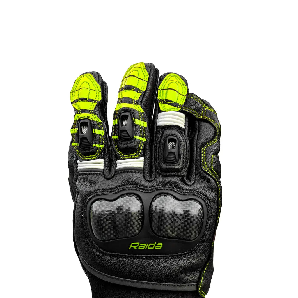 Raida Aeroprix Carbon Edition Full Gauntlet Riding Gloves in Black Yellow, Carbon Fiber Protection, Safest Bike Gloves in India, Best Riding Gloves for Bike riders in india