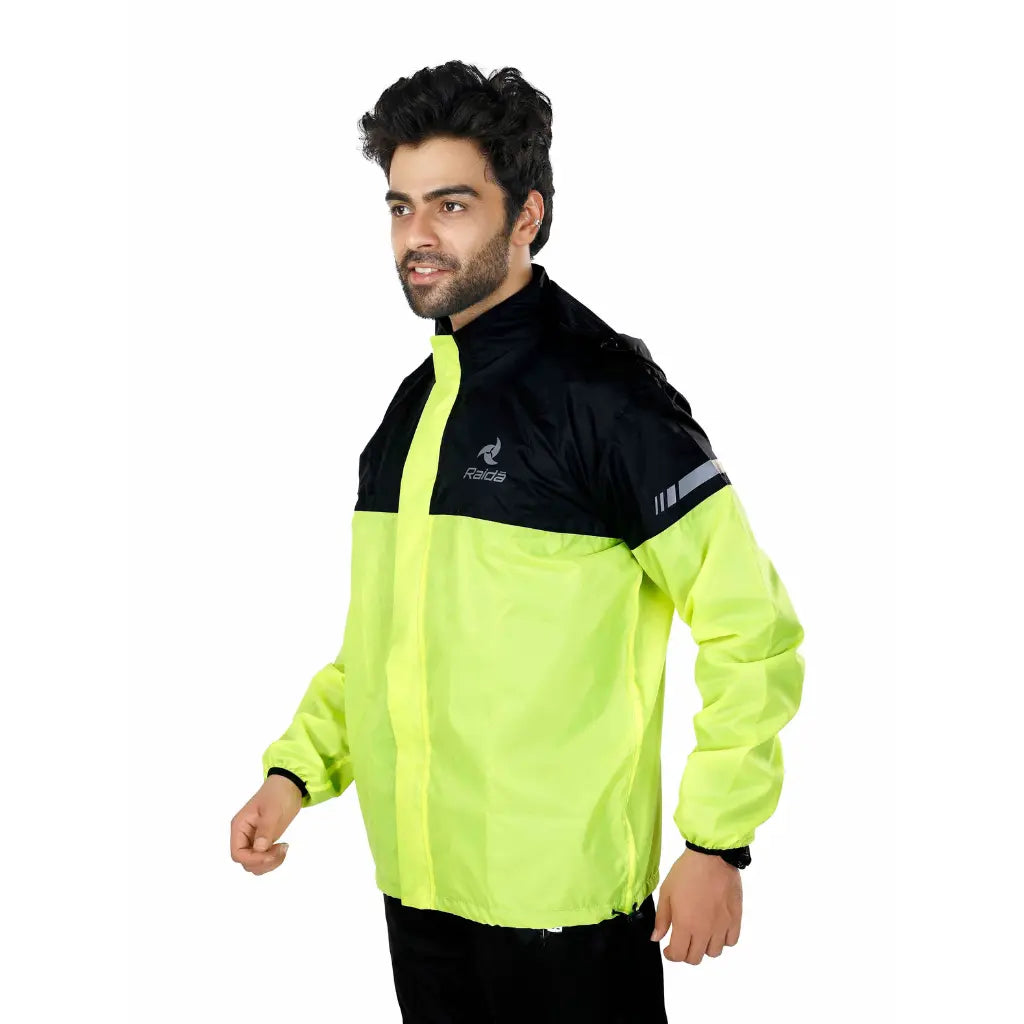 Raida Drymax 15K Rain Jacket in Black Hi Viz Yellow Color – Waterproof Motorcycle Rain Jacket With 15,000Mm Rating, Best Rain Jacket for Bike Riders, Waterproof Jackets for Long Touring, Road Trips, Best Raingear for Bikers, Best Raincoat for Riders in India