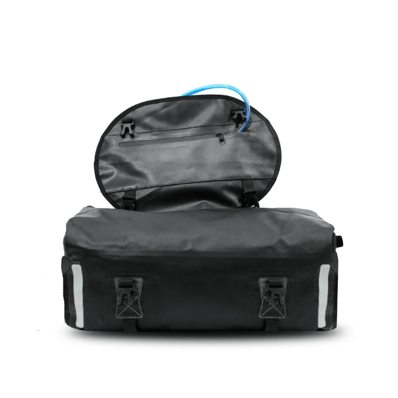 Raida Luggage Dryporter Waterproof Tail Bag in Black Color – 40L Ipx5 Dry Duffle Bag With Backpack Straps, Best Luggage Bag for Adventure trips, long touring, road trips, bike riding, Best tail bag for bike riders, waterproof duffle bag for adventure riding, indian bikes