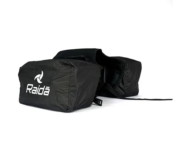 Raida Luggage G-Series Bike Saddle Bag in Black Color – 48L Strap Based Saddle Bags With Rain Covers & Pillion Seat Cushion, Best Saddle bag for bike riders, Bike Luggage Bags for Long Touring, Adventure rides, road trips, Best Saddle Bags for Indian Bikes