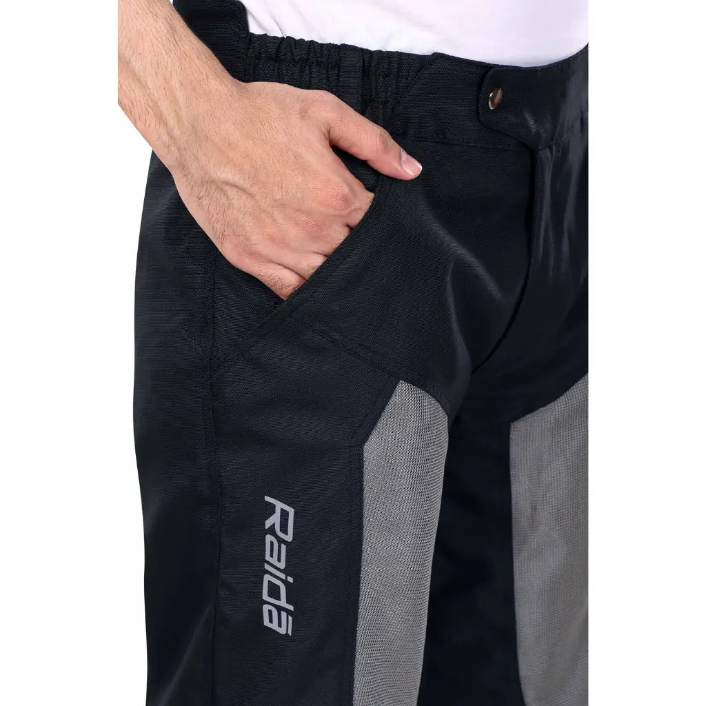 Raida Tourer Motorcycle Riding Pants in Black Grey Color – Ce Level 2 Armored, Lightweight Touring Pants, Best Riding pants under 5000, Best Bike pants in india for riders, made for indian roads and indian motorcycle bikes, Best pants for long touring, bike rides, road trips