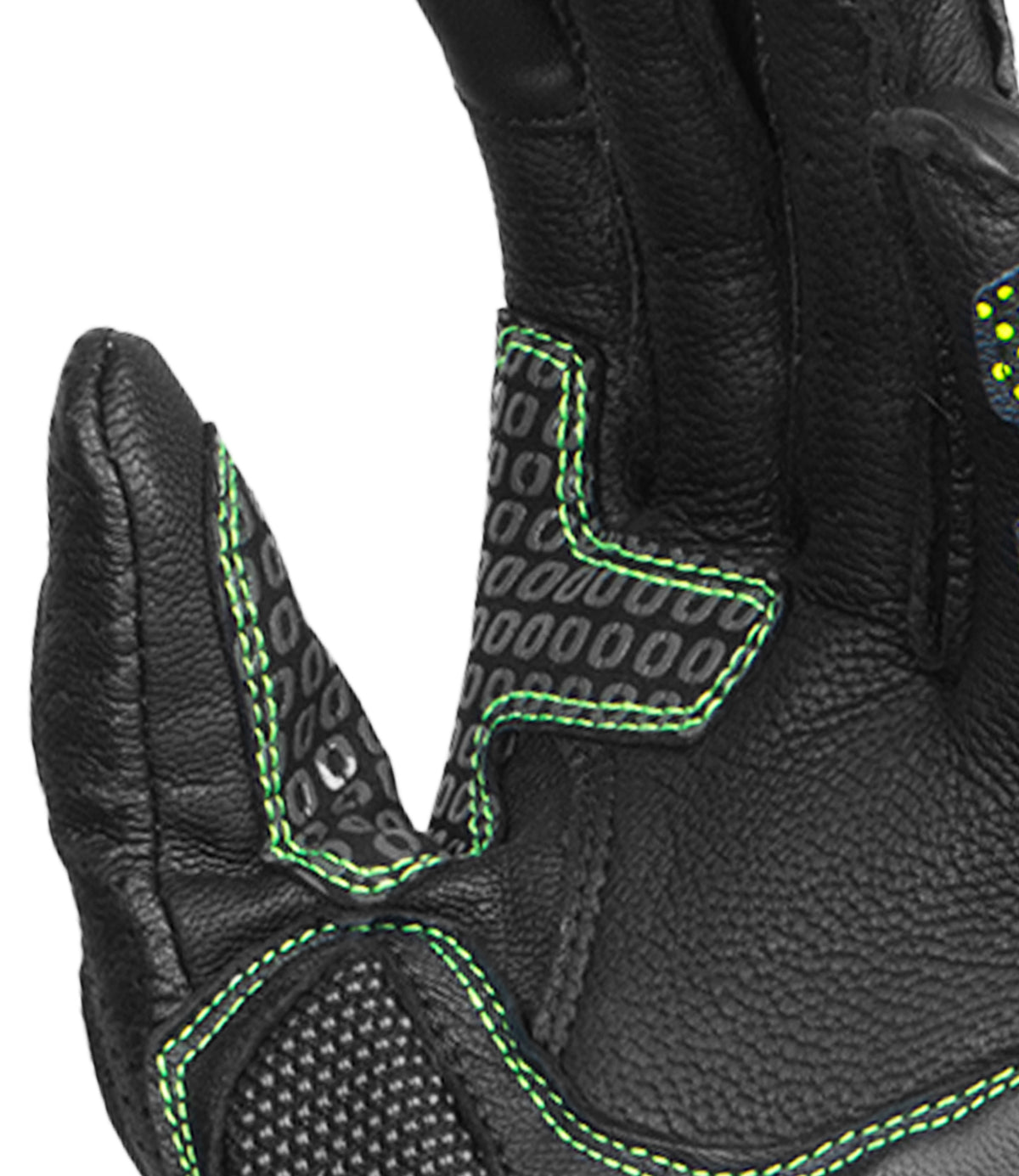 Rynox Advento Pro Riding Gloves in Black Green Color which is CE Certified Full Gauntlet Racing-Inspired Motorcycle Touring Gloves, Best Riding Gloves in India, Buy Motorcycle Bike Gloves in India for Ultimate Safety and perfect for Indian roads, Bike gloves for roadtrips and long touring.