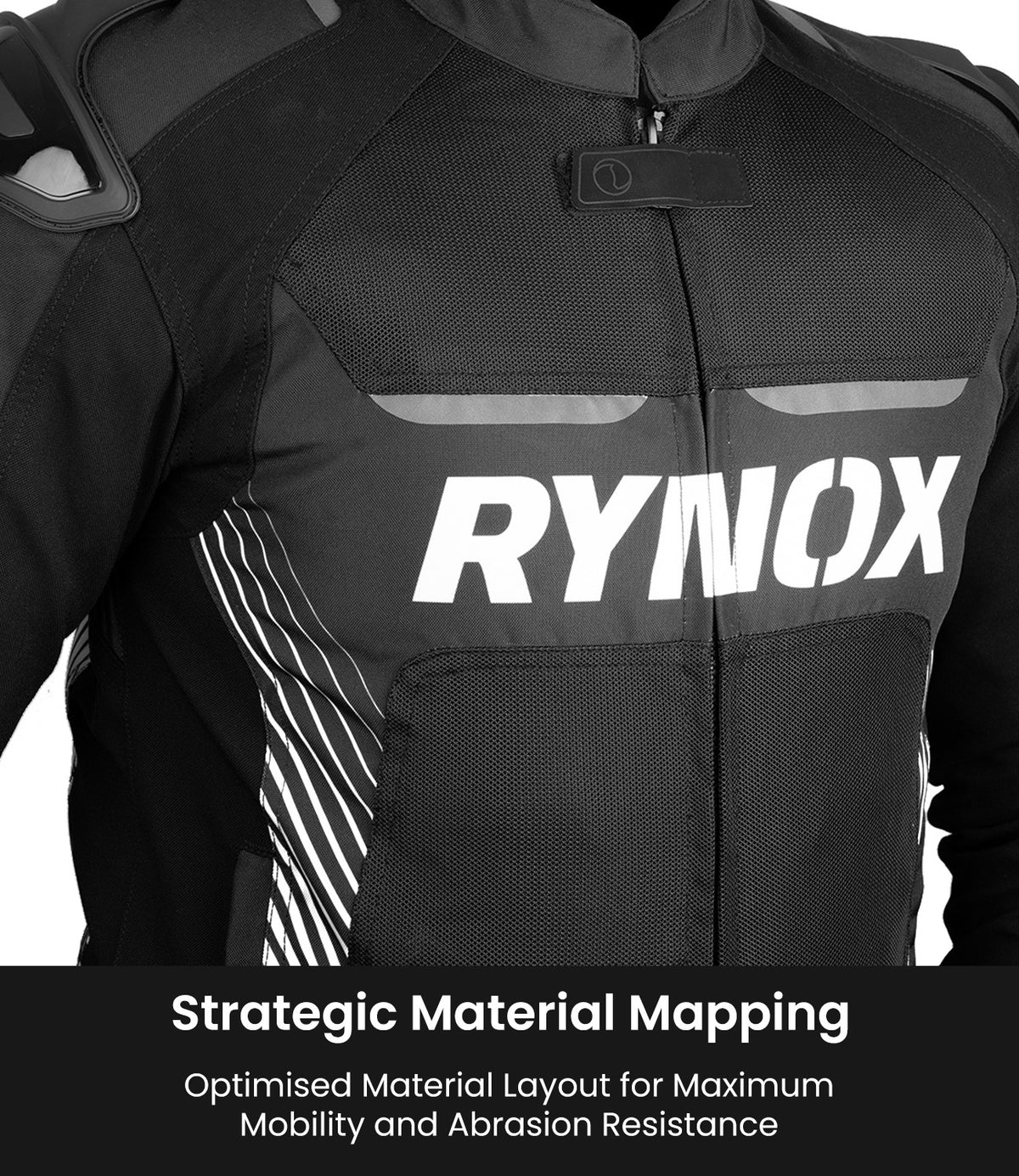 Rynox Apex Evo Riding Jacket in Black White | CE Certified Class AA Rated Supersport Jacket with RHEON Level 2 Armor, Best Riding Jacket in India, Best Riding Jacket in India under 15000, Bike Jacket for sport riding, road trips and long touring, Sports jacket for indian sports bikes designed for indian roads