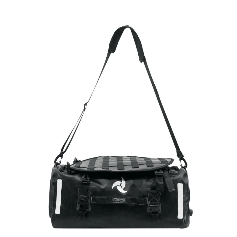 Raida Luggage Dryporter Waterproof Tail Bag in Black Color – 40L Ipx5 Dry Duffle Bag With Backpack Straps, Best Luggage Bag for Adventure trips, long touring, road trips, bike riding, Best tail bag for bike riders, waterproof duffle bag for adventure riding, indian bikes