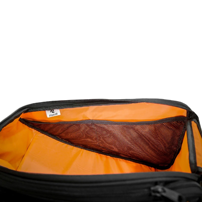 Raida Luggage V50 Saddle Bag in Orange – 50L Expandable Strap Based Motorcycle Saddle Bags With Dust Cover & Tool Pouch, Best Bike Lugagge Bag, Best saddle bag for riders, best saddle bag in india for long touring, road trips, adventure bike riding