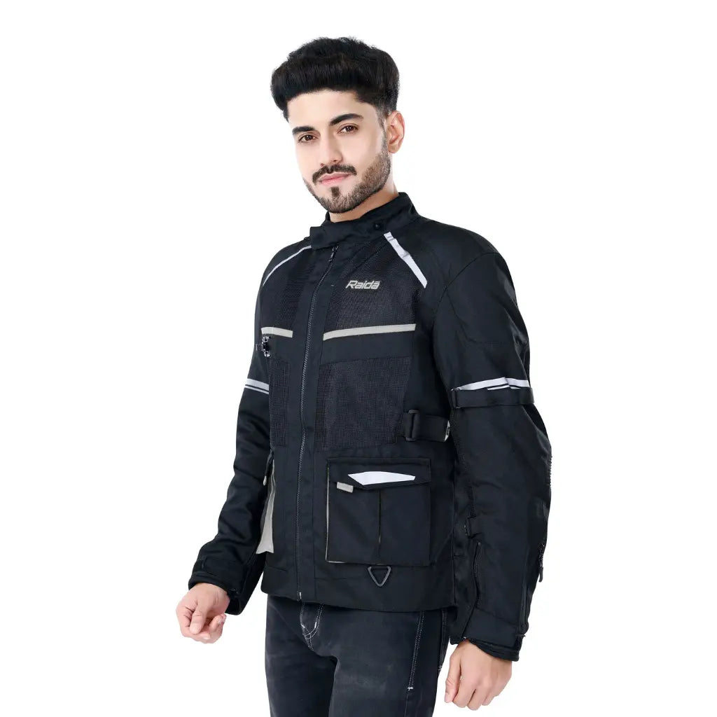 Raida Rover Touring Jacket Black Grey Color – Ce Level 2 Armored, All-Season Motorcycle Riding Jacket, Best Riding Jacket for Bike Riders, Best Riding Jacket for long Touring, Road Trips, Raida Riding Jacket for Indian Roads