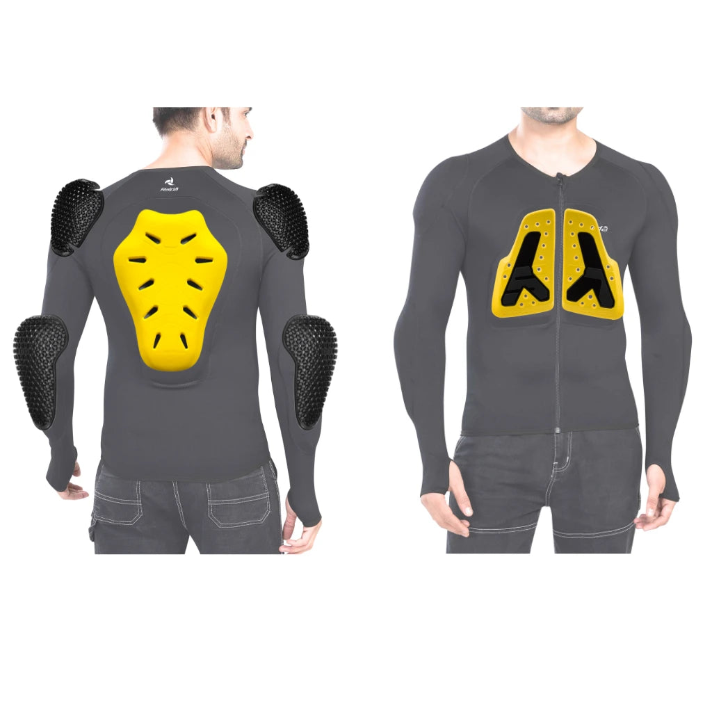 Raida Trailcraft Armored Base Layer in Black Color – Ce Level 2 Motorcycle Inner Armor Shirt Performance Layer With Easyflex Protection, Best base layer for bike riders, armoured base layer for riders in india,
