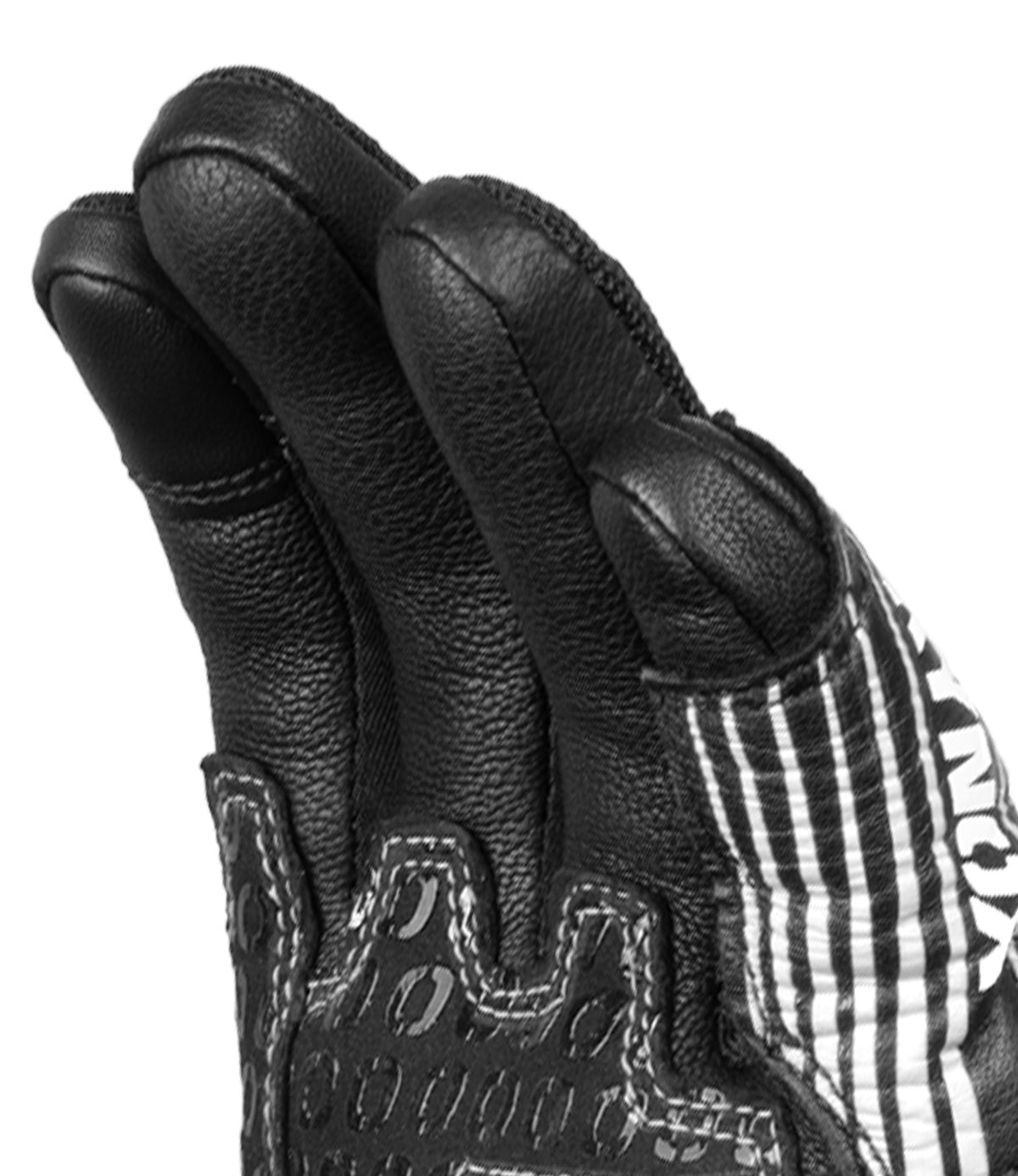 Rynox Tornado Pro 4 Riding Gloves - Black White Color, Best riding gloves in India are made of Leather, D3O Protection & Touchscreen Friendly. Best Bike Gloves for road trips, long touring and specially made for indian bikes
