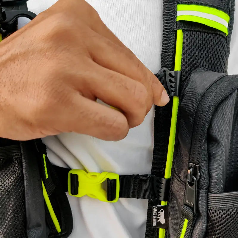 Raida Ultra Hydration Backpack in Black Hi Viz Yellow Color – 5L Cargo Luggage With 2L Bladder & Insulated Tube, Best Hydration Backpack in India, Best water bag for Bike Riders, Hydration Bag for Riders for Long Touring, Road Trips, Bike Riding