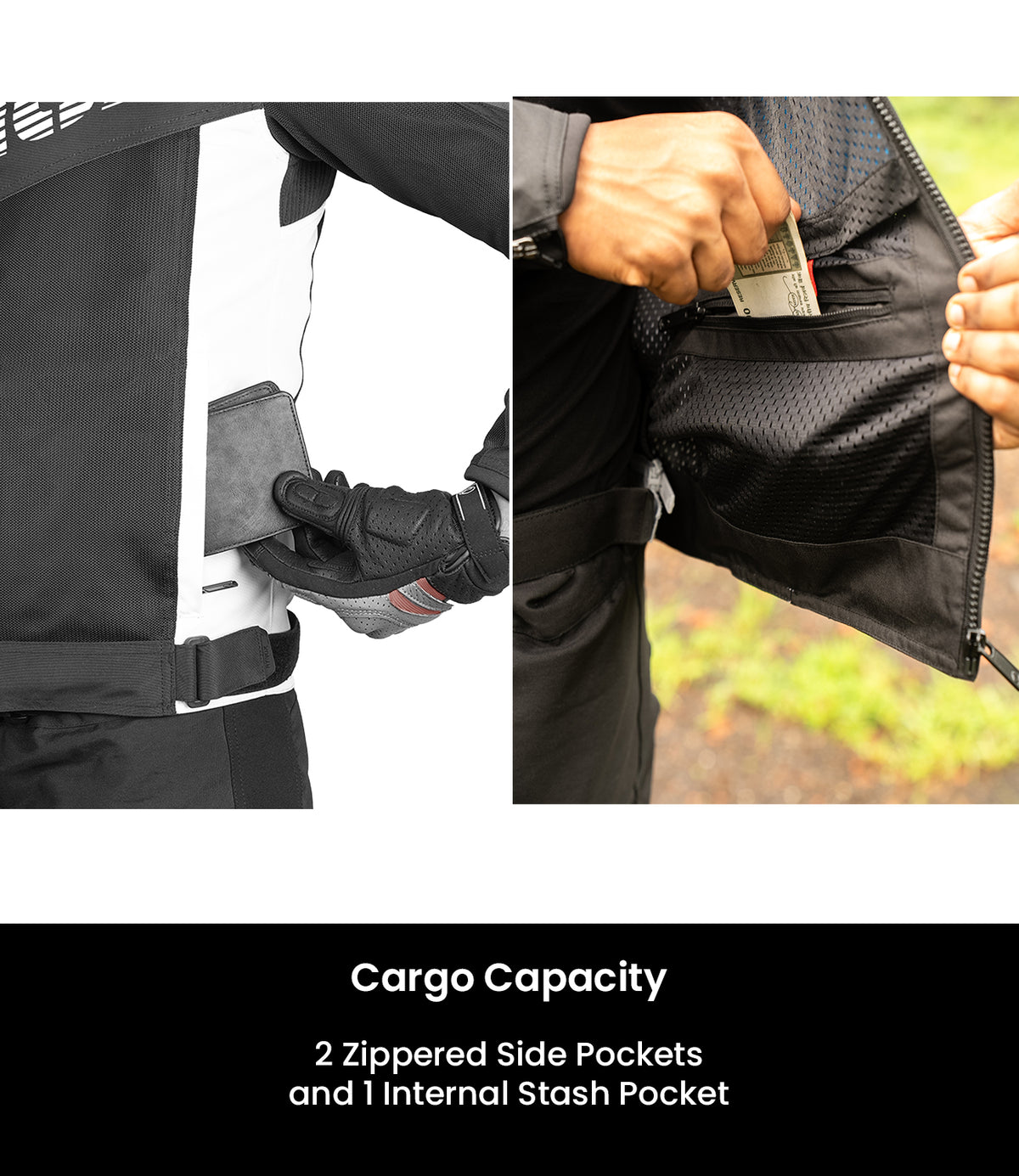 Rynox DELTA GT Sports Riding Jacket in Black White Color | CE Level 2 Protection, Moto Sport Touring & Summer Mesh Ventilation, Best Riding Gear in India, Best Riding Jackets for Bike riders made for Indian Roads. Motorcycle Jackets for Long touring and road trips