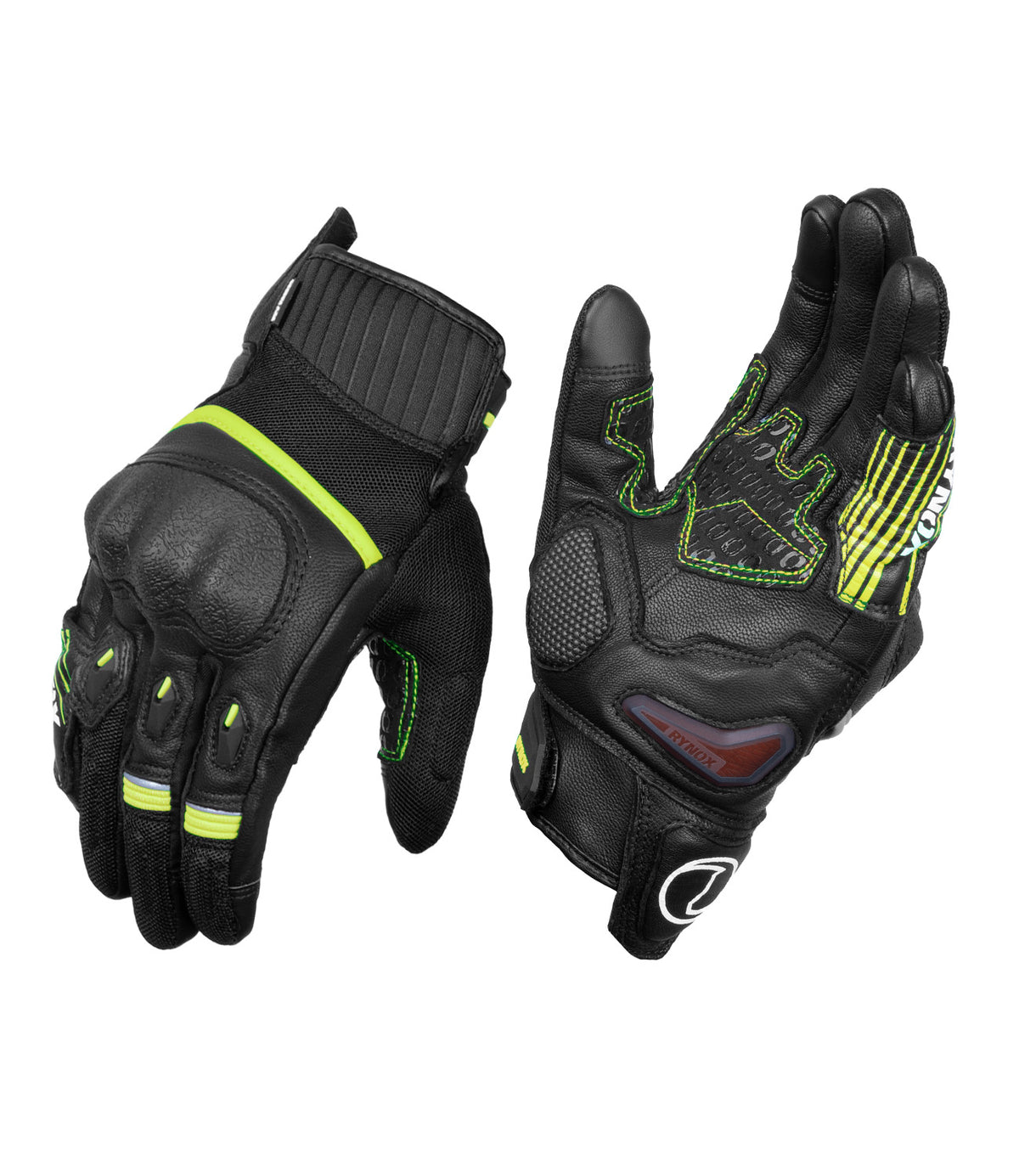 Rynox Tornado Pro 4 Riding Gloves - Black Yellow Color, Best riding gloves in India are made of Leather, D3O Protection & Touchscreen Friendly. Best Bike Gloves for road trips, long touring and specially made for indian bikes