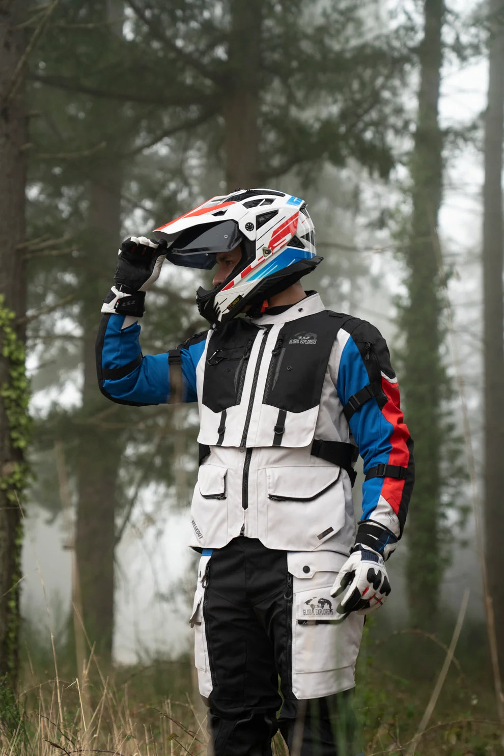 LS2 Breakout Riding Jacket | CE Class AA Certified - Grey Blue Red