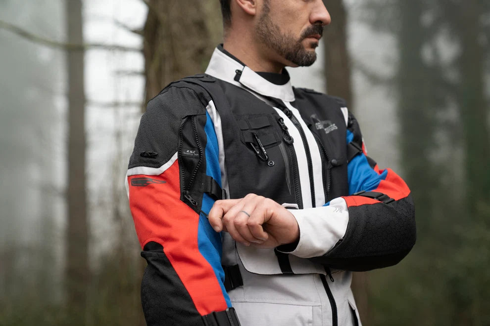 LS2 Breakout Riding Jacket | CE Class AA Certified - Grey Blue Red