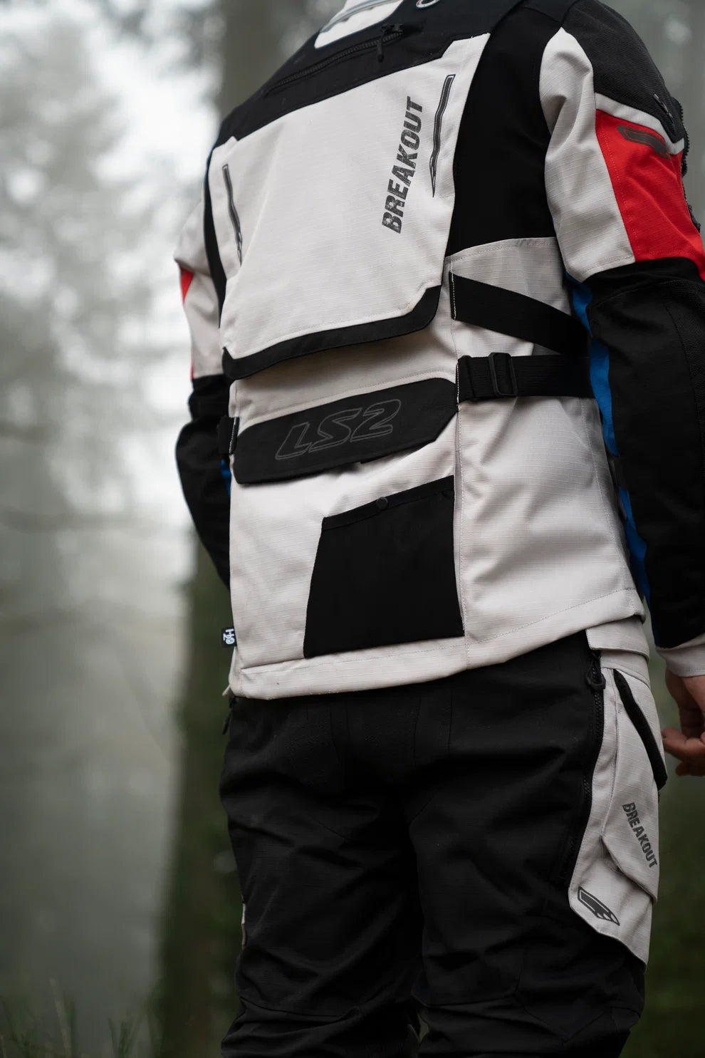 LS2 Breakout Riding Jacket | CE Class AA Certified - Grey Blue Red