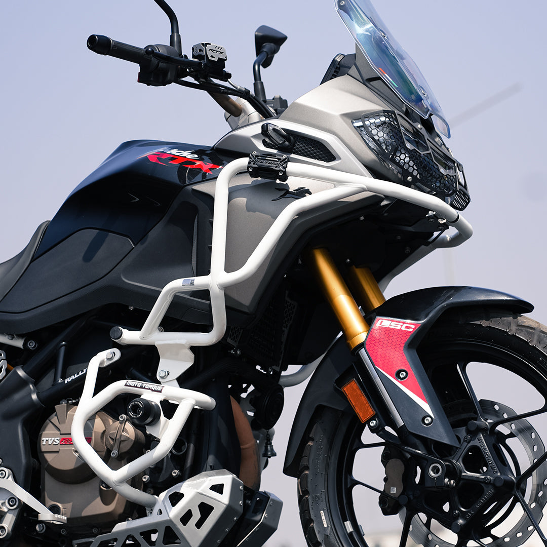 Moto Torque Stallion Pro Crash Guard For TVS Apache RTX 300 - White