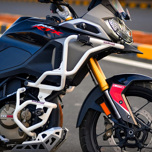 Moto Torque Stallion Pro Crash Guard For TVS Apache RTX 300 - White