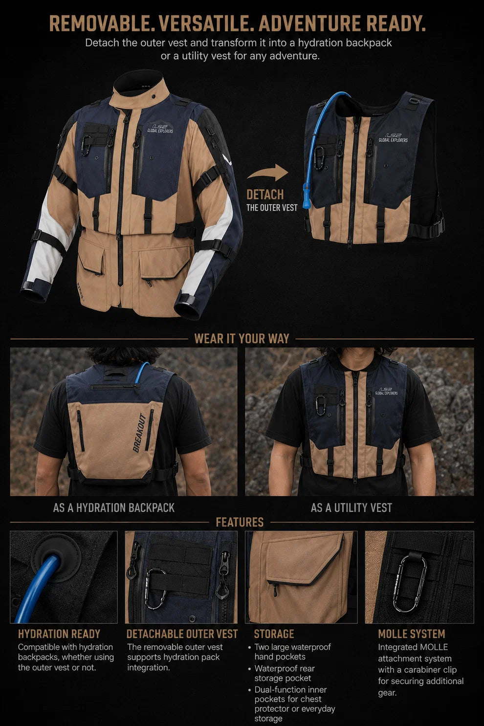 LS2 Breakout Riding Jacket | CE Class AA Certified