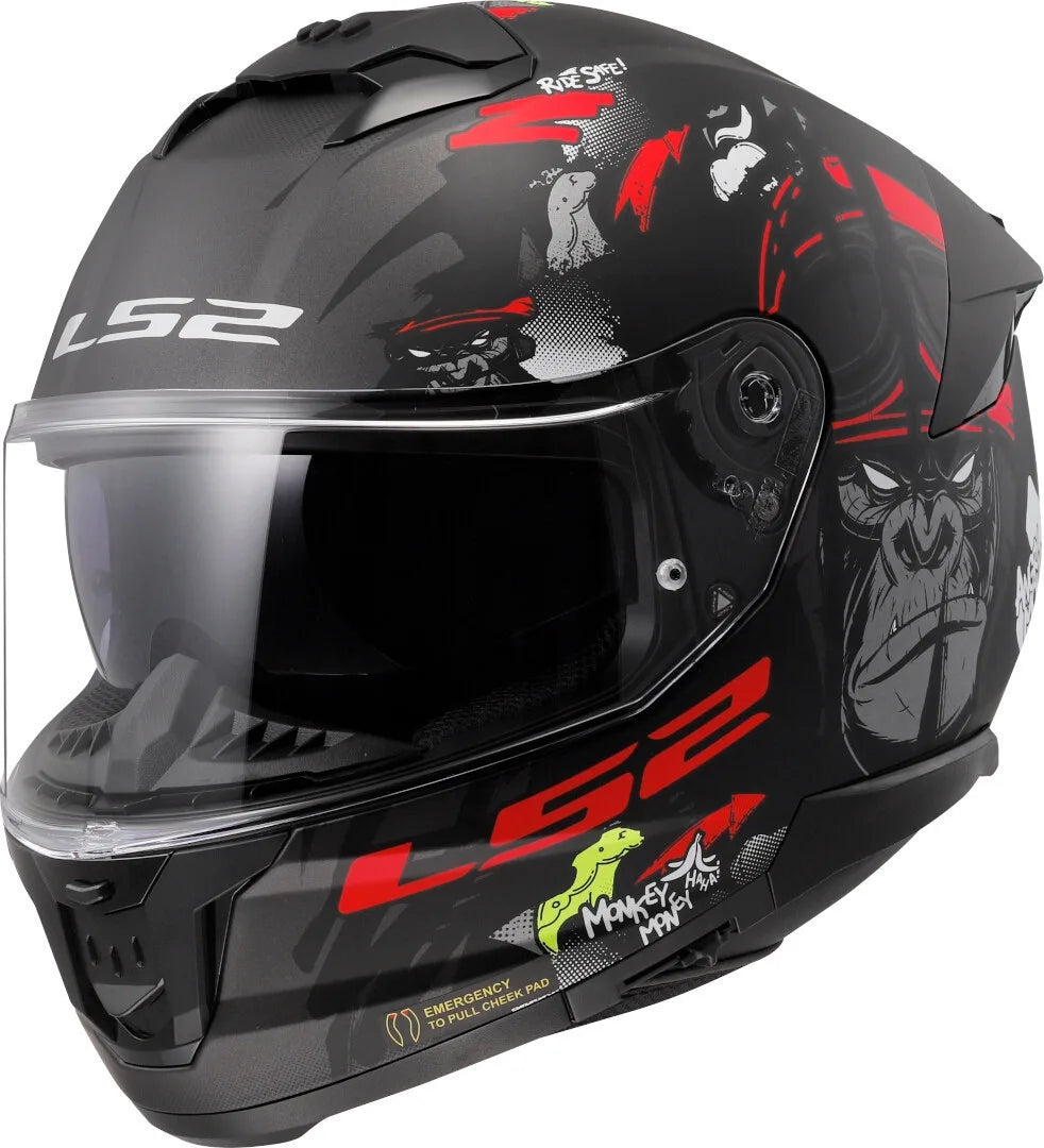 LS2 Storm 2 Flag Full Face Helmet, Best Affordable Race Helmet in India, Clear Visor Stylish Graphics Helmet safe for indian roads, Top LS2 Helmet in Matt Black Grey Color for Indian Motorcycle Bikes like Royal Enfield, KTM, Yezdi, Pulsar, Triumph,