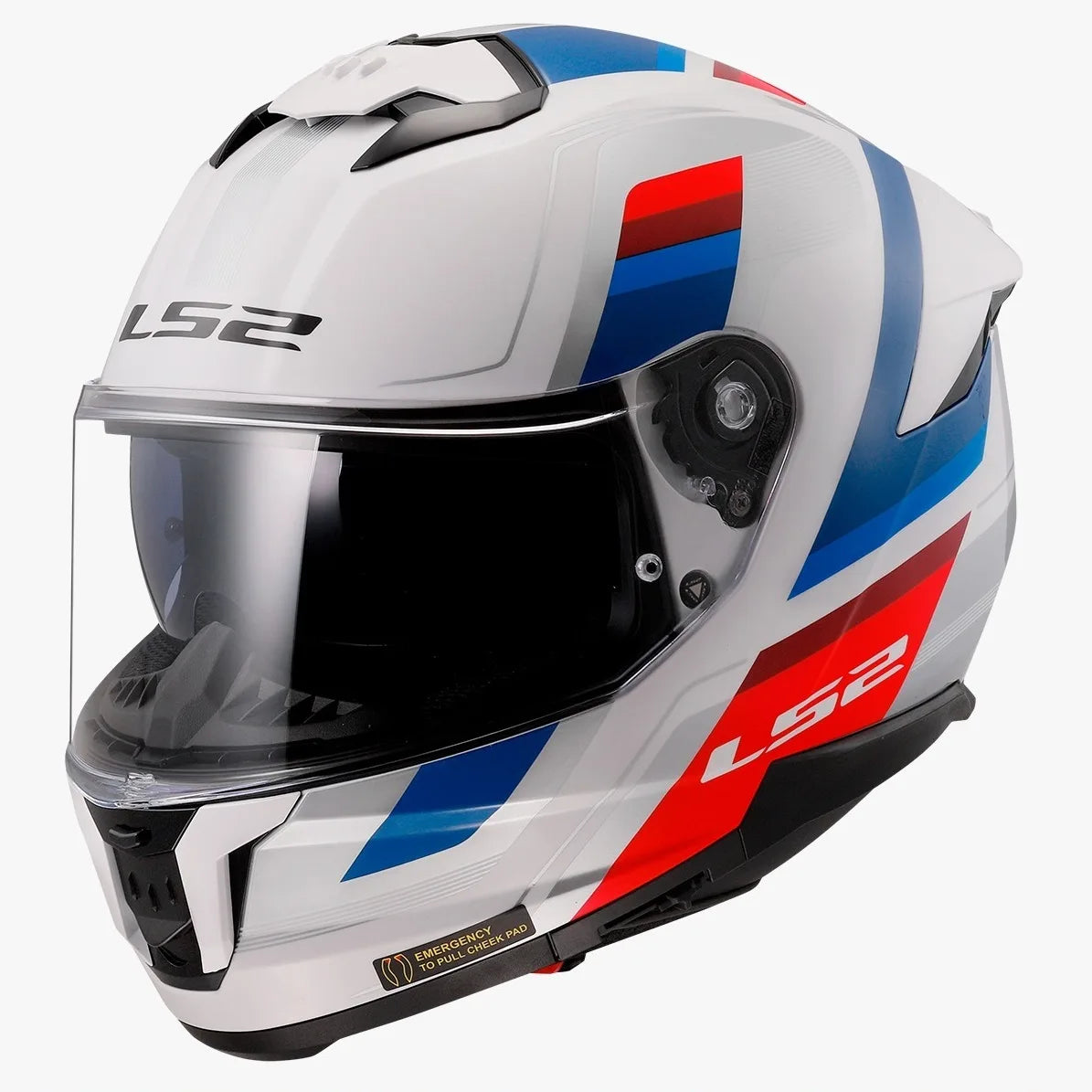 LS2 Stream 2 Vintage Full Face Helmet, Best Affordable Race Helmet in India, Clear Visor Stylish Graphics Helmet safe for indian roads, Top LS2 Helmet in White Blue Red Color for Indian Motorcycle Bikes like Royal Enfield, KTM, Yezdi, Pulsar, Triumph,