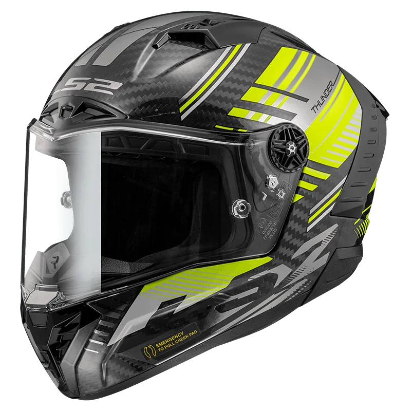 Black and yellow motorcycle helmet with clear visor and safest helmet in India, Best Bike Helmet in India, Black Yellow Colored Best Racing LS2 Helmet in India