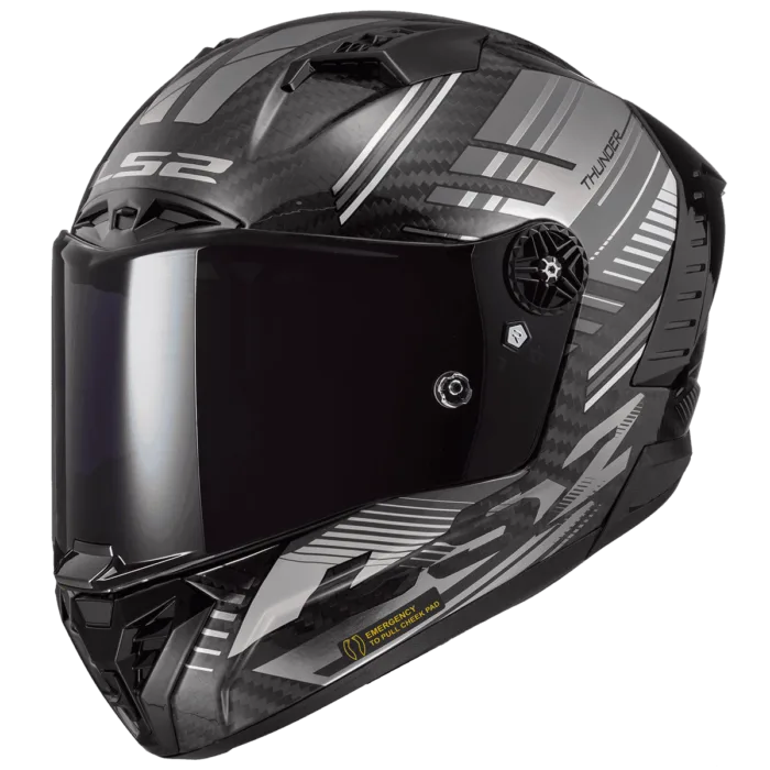 Black and gray motorcycle bike helmet from LS2 Brand, Best Full Face Bike Helmet in India, Gloss Black Helmets in India with High Quality Carbon Fiber material, Safest Helmet for Indian Roads