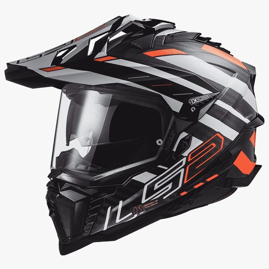 LS2 MX701 Explorer Carbon Edge Dual Sports Helmet in Fluo Orange color, Best Helmet in India for Bike Riders on Indian Roads, Safest Helmets for Indian Bikes for Road trips, long touring, adventure tours