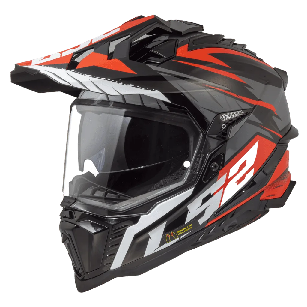 Ls2 Mx701 Explorer Spire Black Titanium Red Dual Sports Helmet, Best Helmets for Motorcycle Bike in India, Royal Enfield, Jawa, Triumph, Pulsar, Tvs Hiness, Yamaha