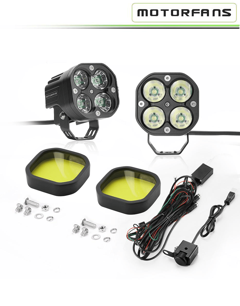 Motorfans L4G Pro Square LED Spot Beam Lights | 10,000 Lumens, 100W, IP68 Waterproof with Dimmer & High Beam Sync (Pair) Fog Lamp, Aux Lamp