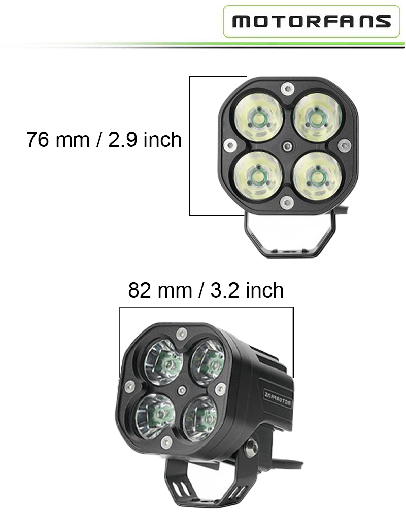 Motorfans L4G Pro Square LED Spot Beam Lights | 10,000 Lumens, 100W, IP68 Waterproof with Dimmer & High Beam Sync (Pair) Fog Lamp, Aux Lamp