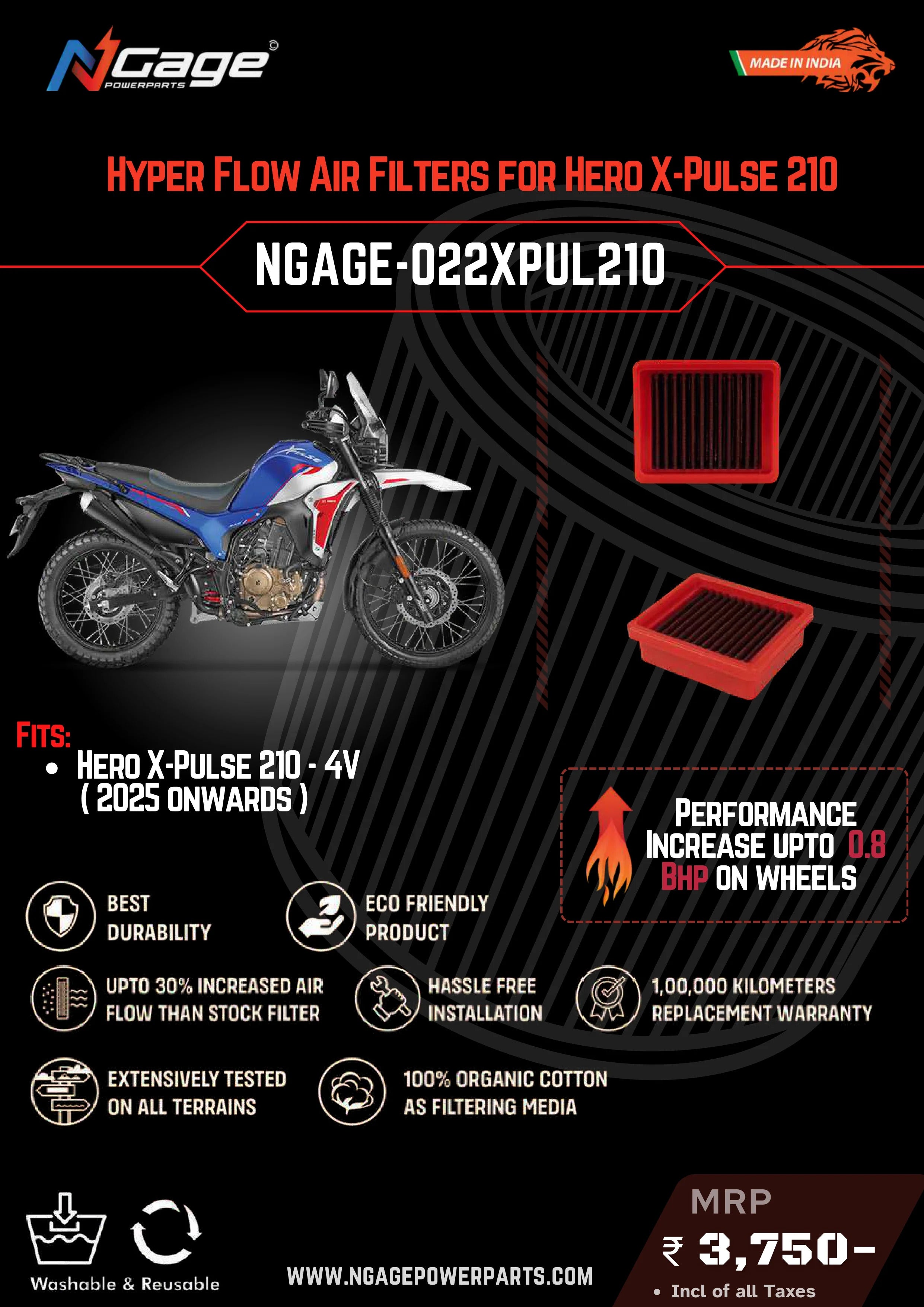 NGAGE Hyper Flow Air Filters HERO X PULSE 210
