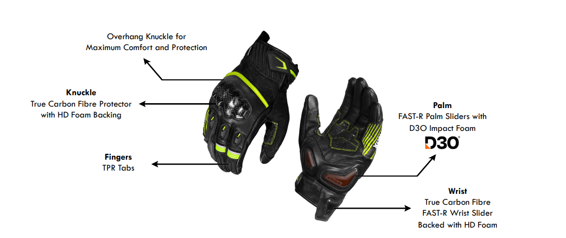Rynox Tornado Pro 5 Riding Gloves | Leather, D3O Protection & Touchscreen Friendly