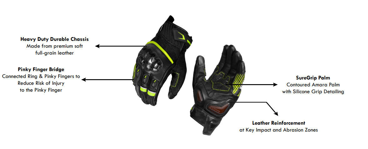 Rynox Tornado Pro 5 Riding Gloves | Leather, D3O Protection & Touchscreen Friendly