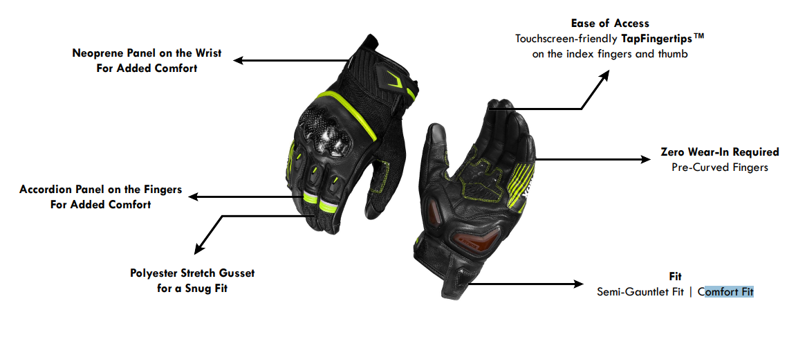 Rynox Tornado Pro 5 Riding Gloves | Leather, D3O Protection & Touchscreen Friendly