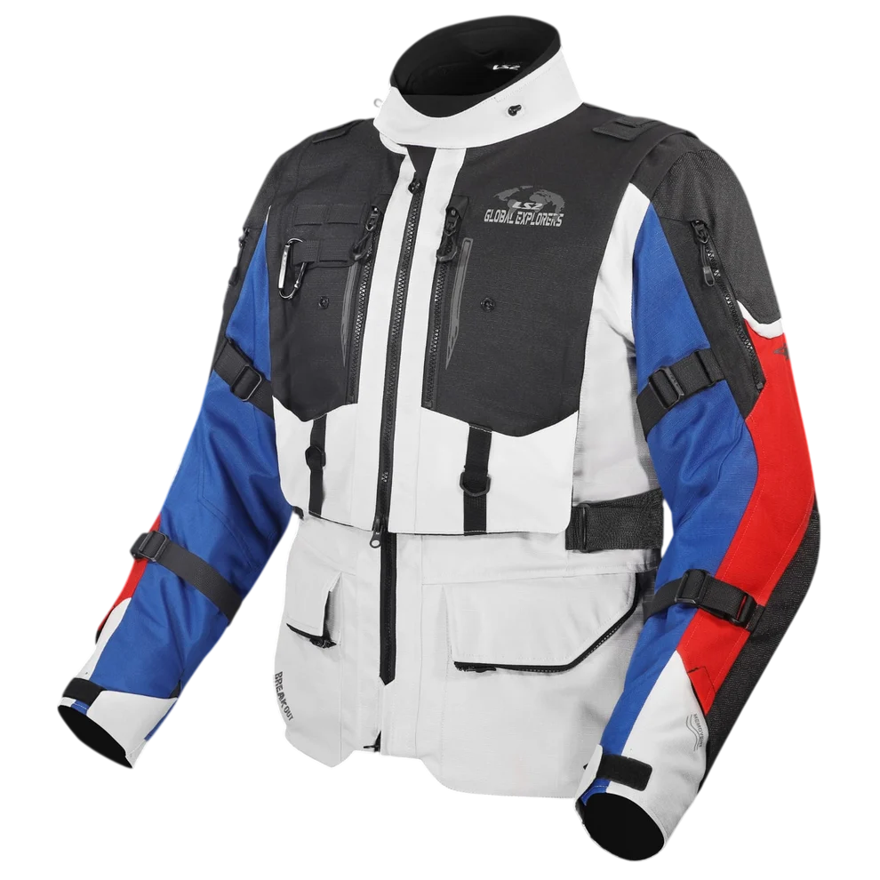 LS2 Breakout Riding Jacket | CE Class AA Certified - Grey Blue Red